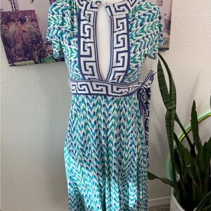 Diane Von Furstenberg Geometric Blue and Green Maxi Dress